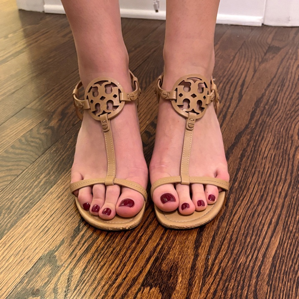 Tory Burch Tan Leather Wedge Sandals